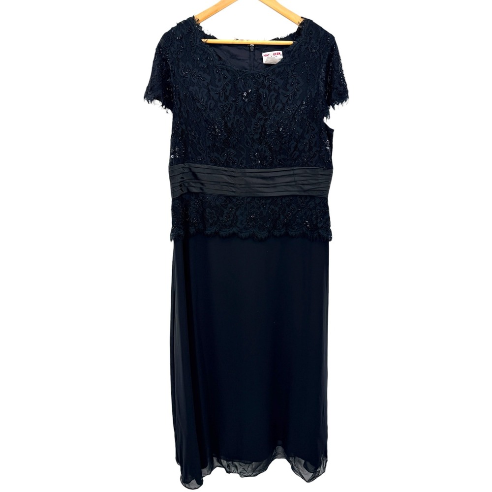 May Queen‎ Couture Black Lace Beaded Sequin Formal Gown Dress 2XL Plus Size